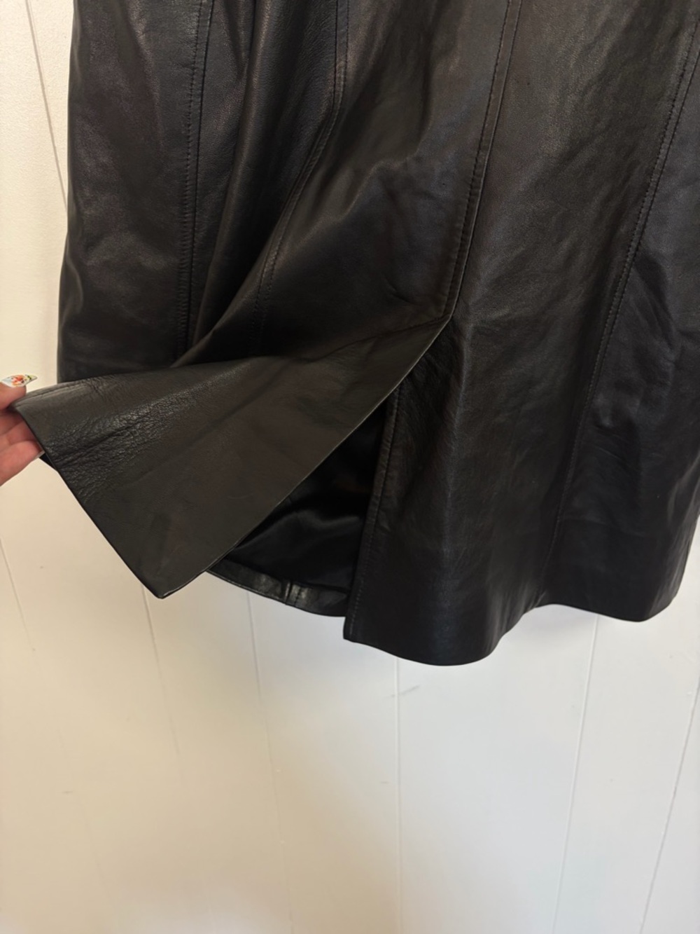 Vintage 90s Black Long Blazer Leather Jacket Coat Minimalist Womens Size Small - Picture 10 of 15